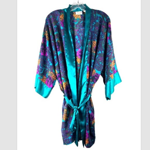 Victorias Secret Gold Label womans Floral Robe One Size teal purple pink green - Picture 1 of 11